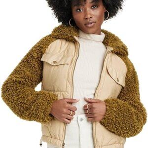 Universal Thread Women's Quilted Moto Jacket - Olive/Tan - Small